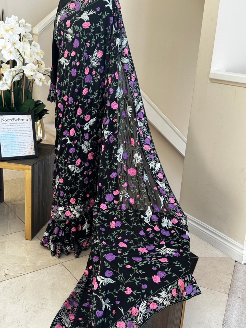 Black Parsi Gara hand embroidered Saree